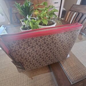 DKNY Monogram Clutch with Red Trim